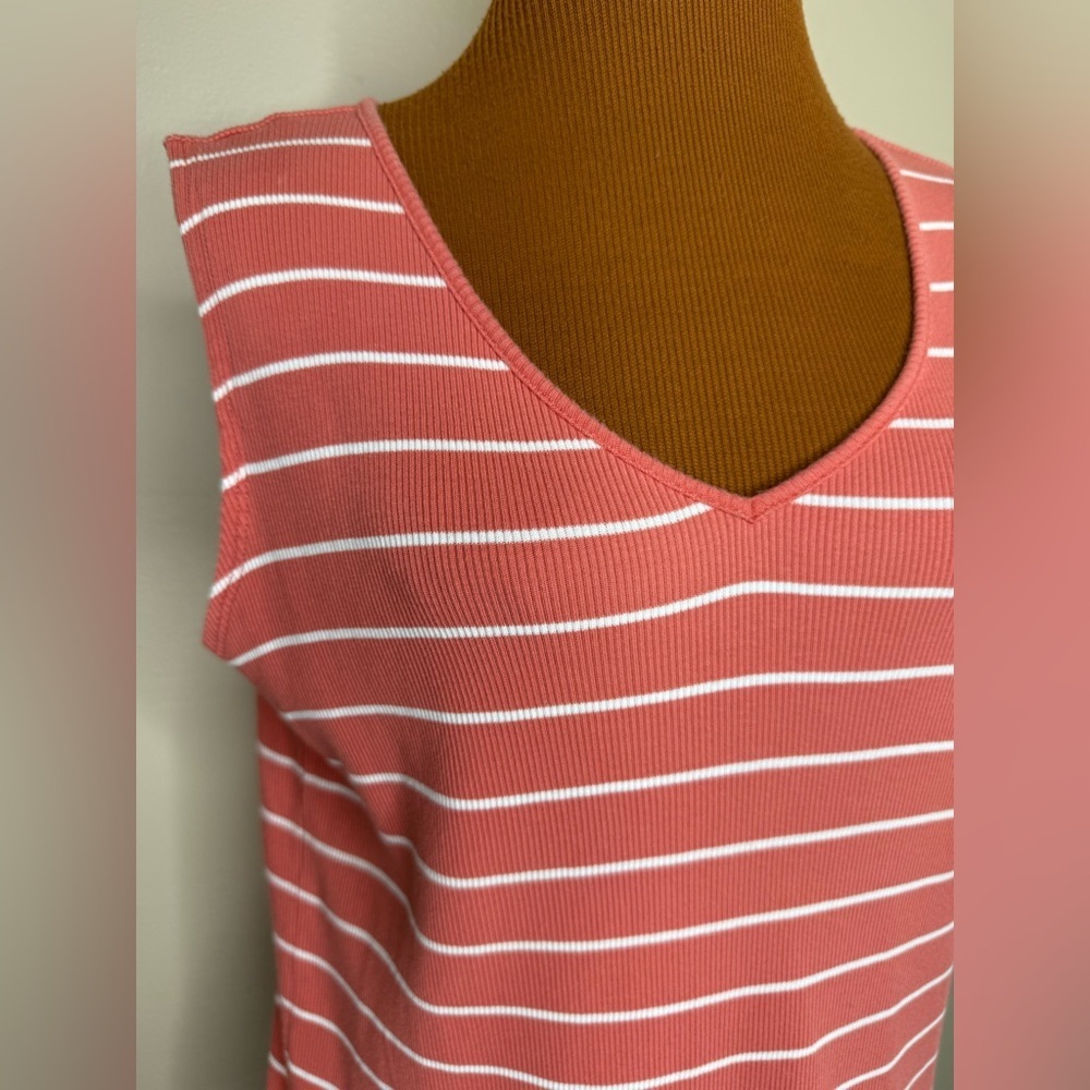 Spa by Chico's Terracotta and White Striped Tank Top Ribbed Knit Size Large - Picture 3 of 7